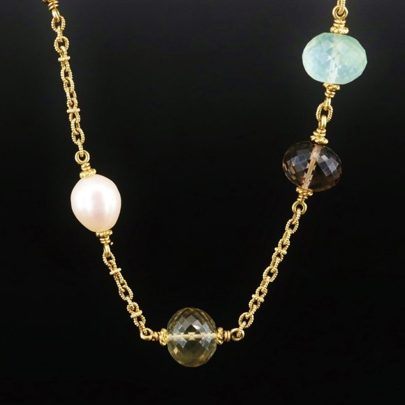 29000 / Judith Ripka Bahama Mama Diamond Gem Pearl Necklace 36 / 80 grams 18K